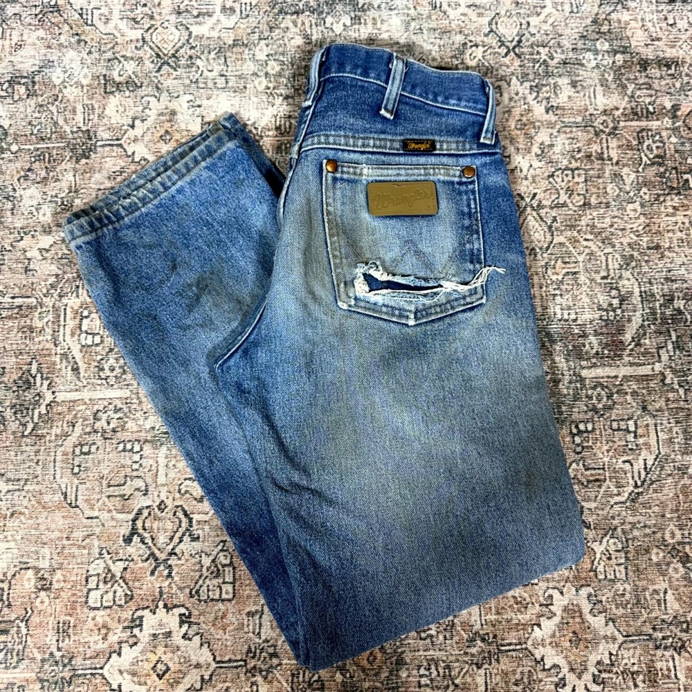 Wrangler 13mwz Cowboy Cut Jeans Mens 28x27 Blue Cotton Denim Straight Workwear